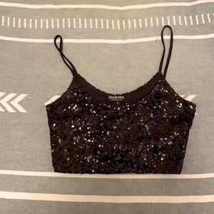 Black Sequin Crop Top
